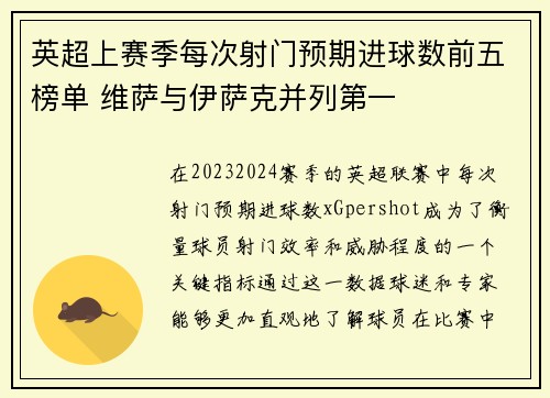 英超上赛季每次射门预期进球数前五榜单 维萨与伊萨克并列第一